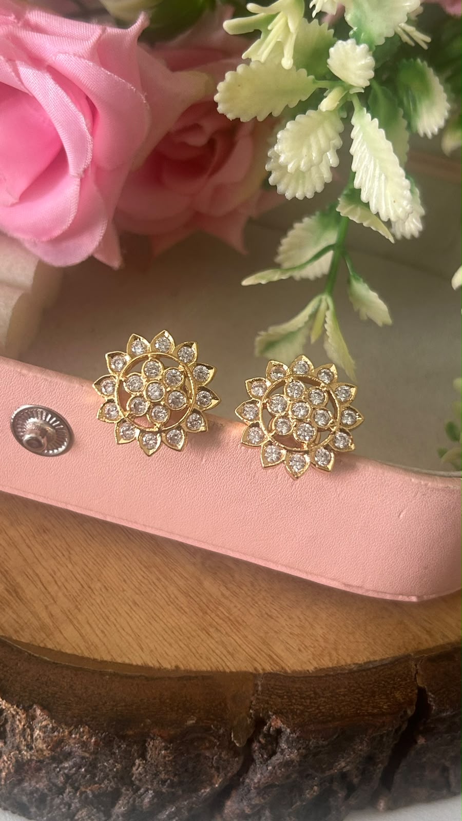 Elegant Floral Panchaloham Gold Polish Earrings for Women in full white ( bigsize)