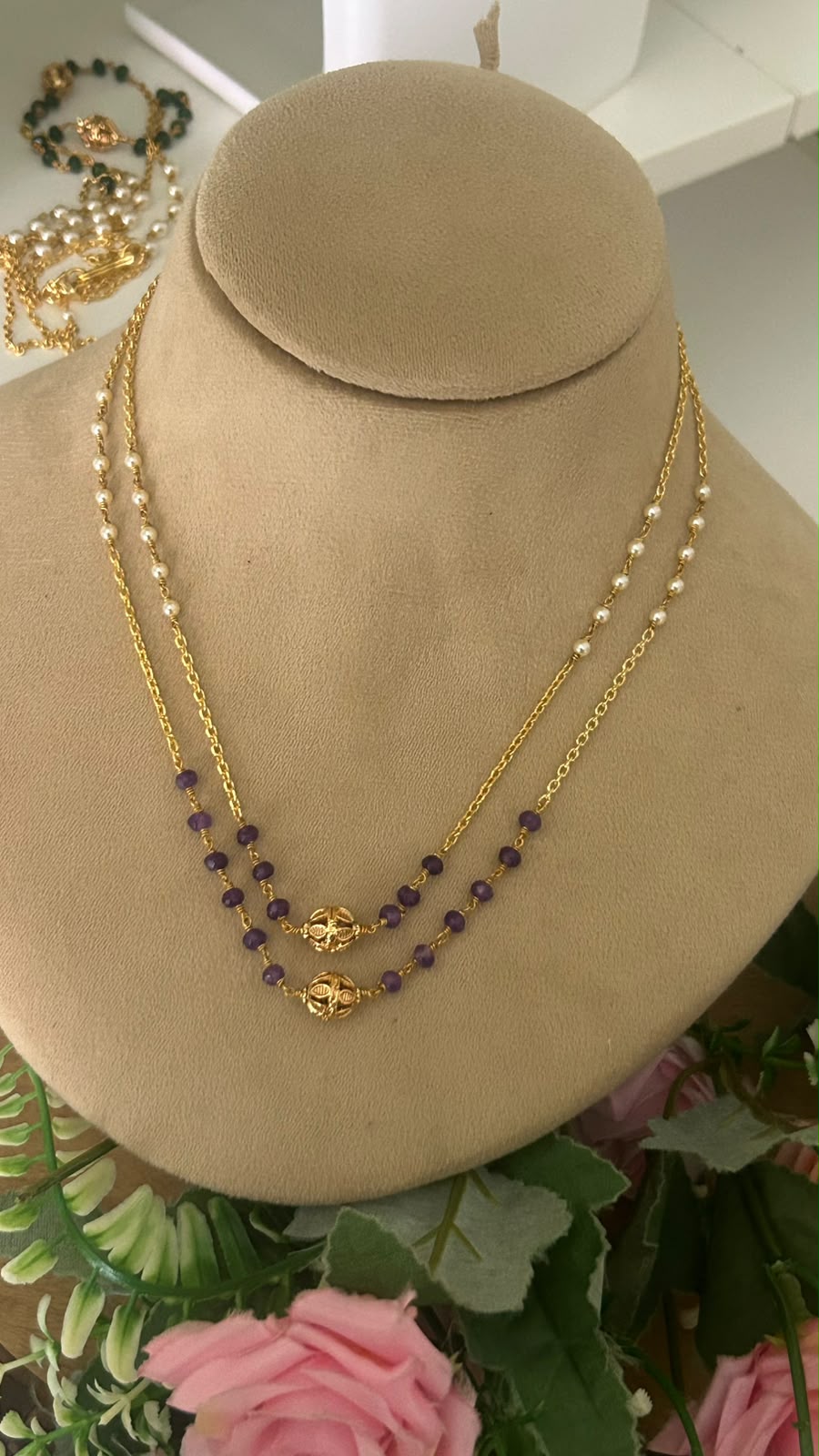 Lightweight Multi Layer Festive Wear Pearl and purple beads Mala
