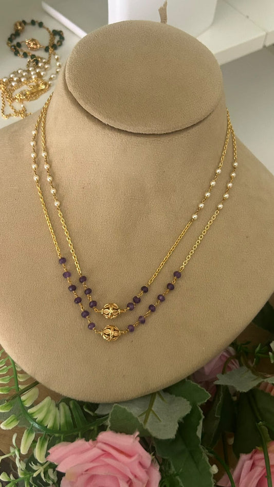 Lightweight Multi Layer Festive Wear Pearl and purple beads Mala