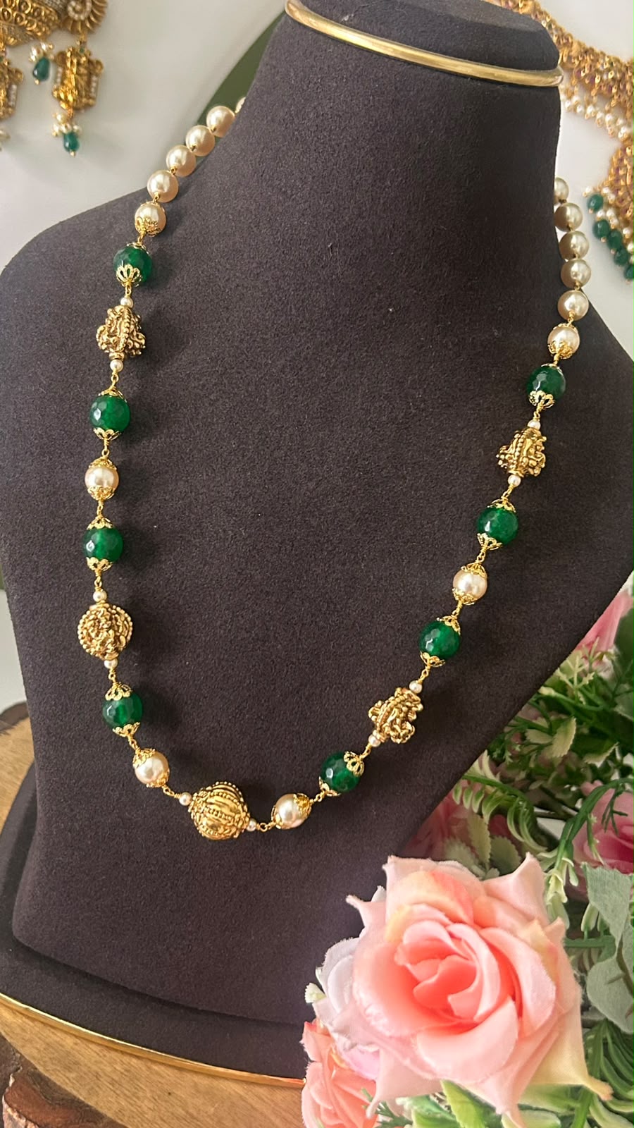 Elegant Lakshmi Devi Nakshi Balls & Onyx Beads Handmade Necklace – 19 Inches
