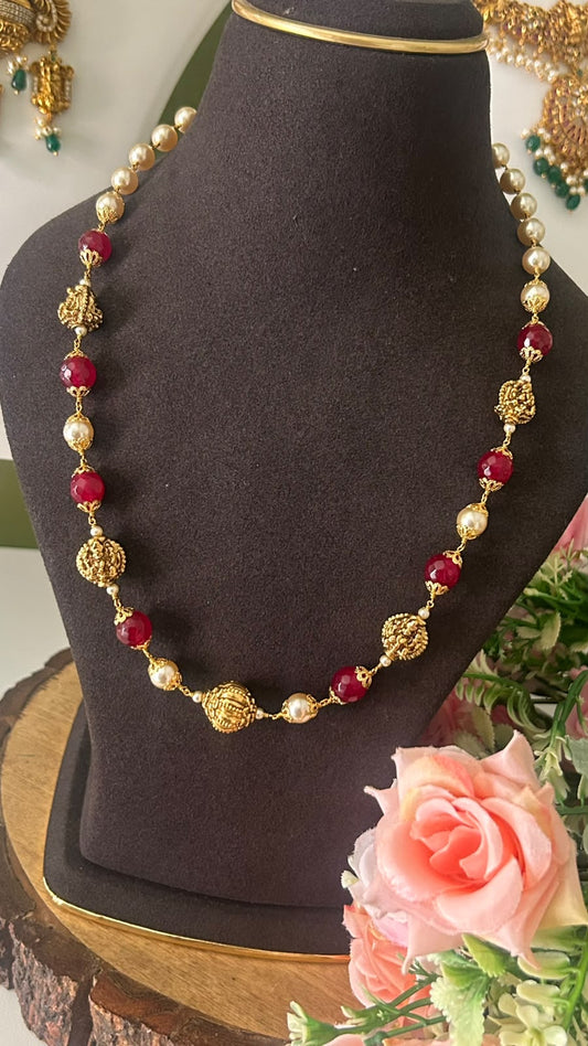 Elegant Lakshmi Devi Nakshi Balls & Onyx Beads Handmade Necklace – 19 Inches