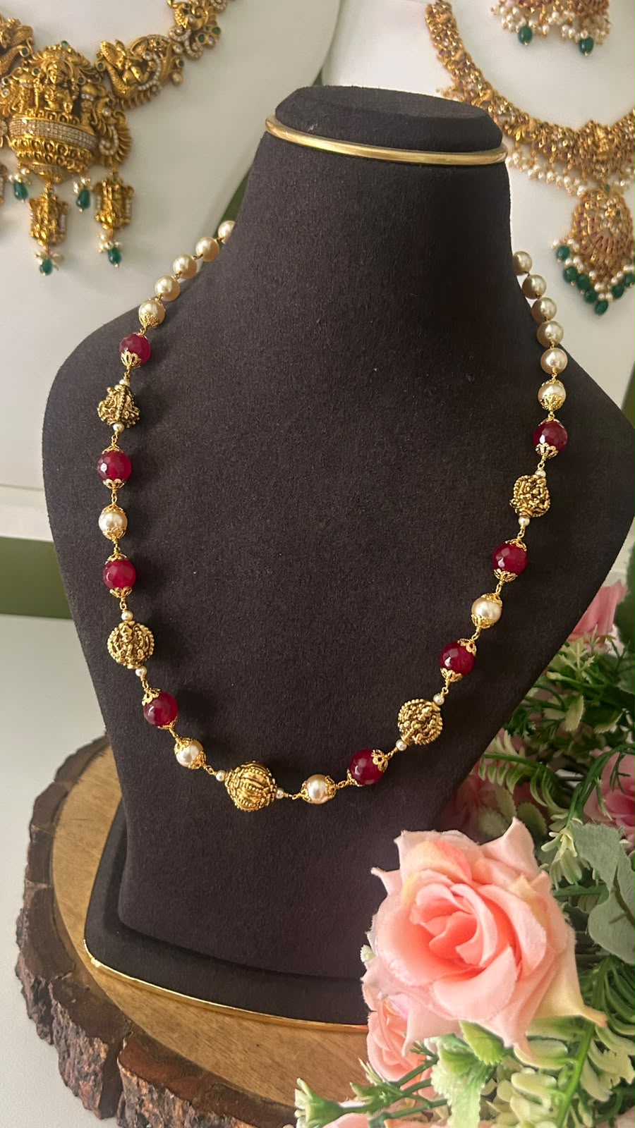 Elegant Lakshmi Devi Nakshi Balls & Onyx Beads Handmade Necklace – 19 Inches
