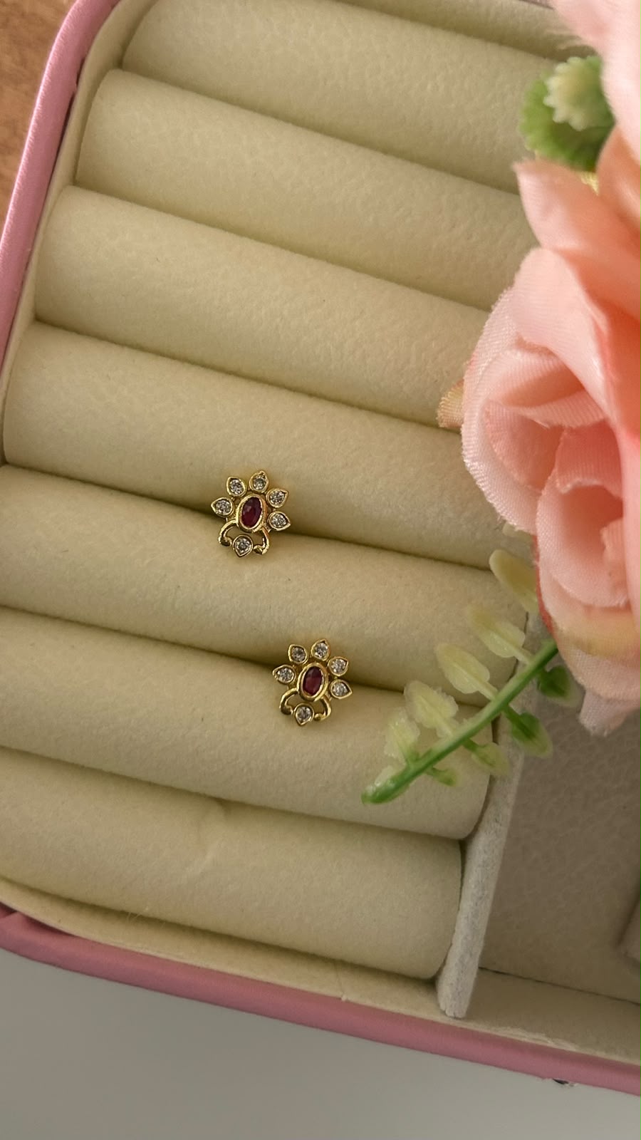 Ruby Bloom Mini Stud Earrings with CZ Stones