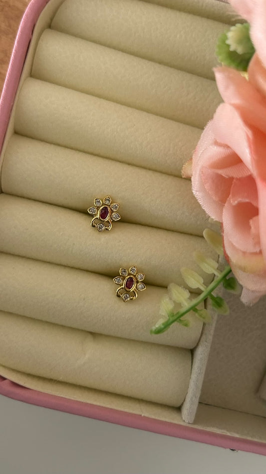 Ruby Bloom Mini Stud Earrings with CZ Stones