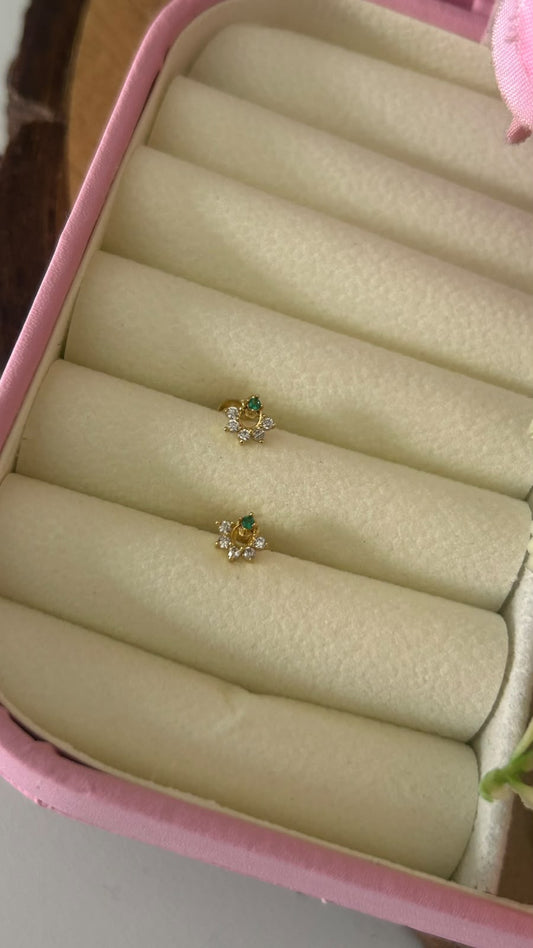 Tiny Green Stone Arc Stud Earrings with Secure Screw Back
