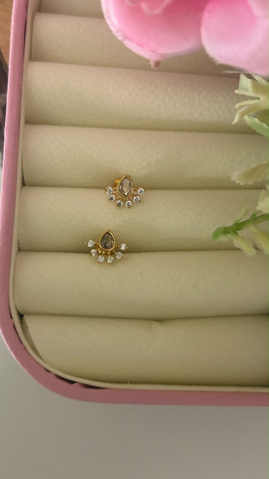 Minimalist  white Pear Stone Studs with Secure Screw Lock llTiny white Drop Earrings