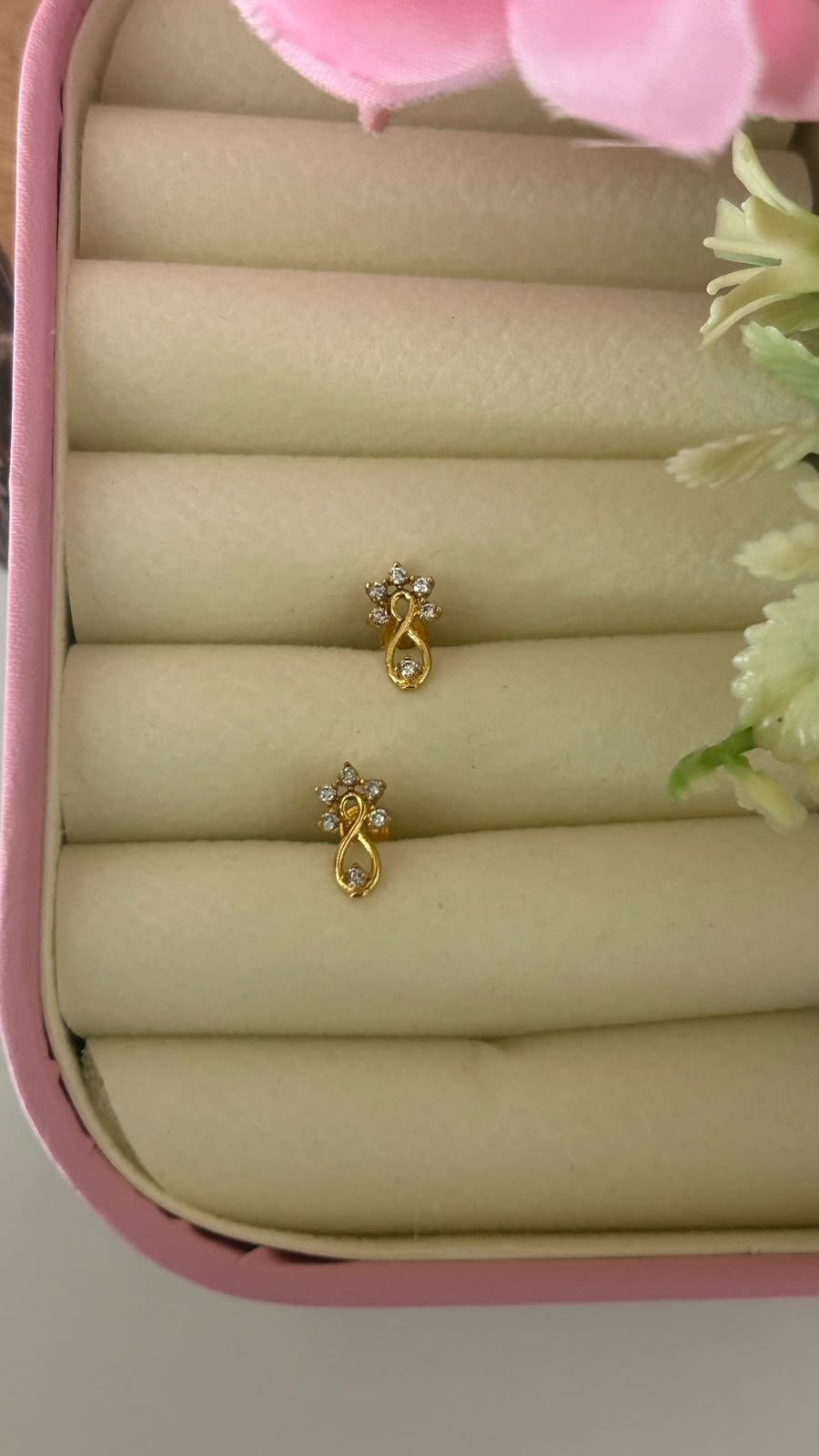 Minimalist Mini American Diamond Infinity Loop Tops in Gold Finish