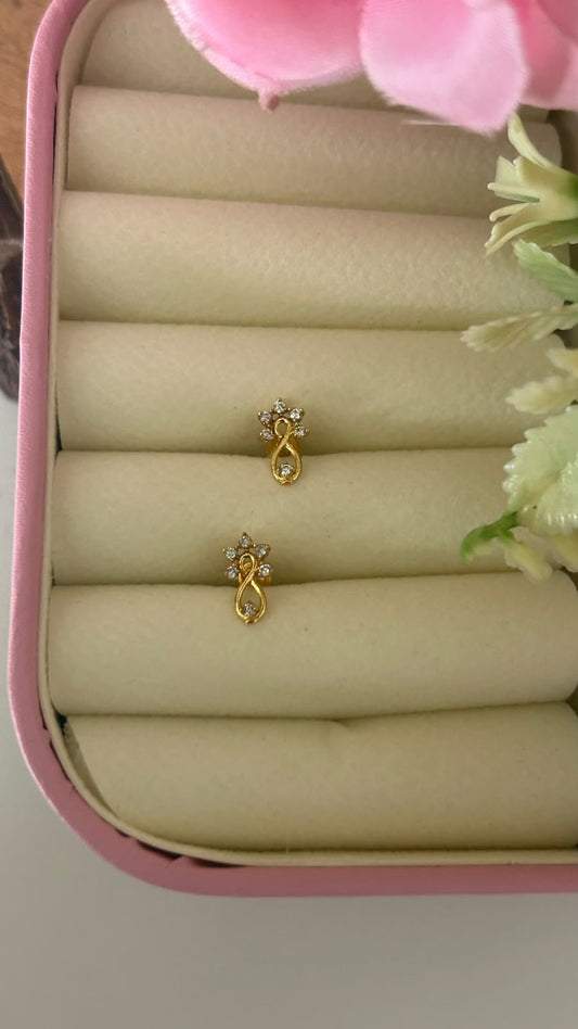 Minimalist Mini American Diamond Infinity Loop Tops in Gold Finish