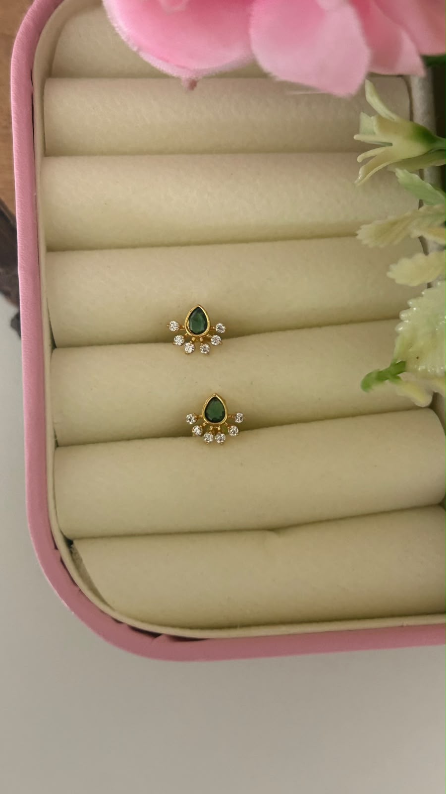 Minimalist  Green Pear Stone Studs with Secure Screw Lock llTiny Green Drop Earrings