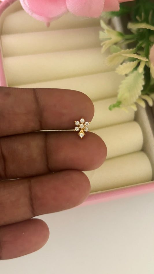 Small Premium Gold Finish Petit Crystal Floral Arrow Ear Studs for Women