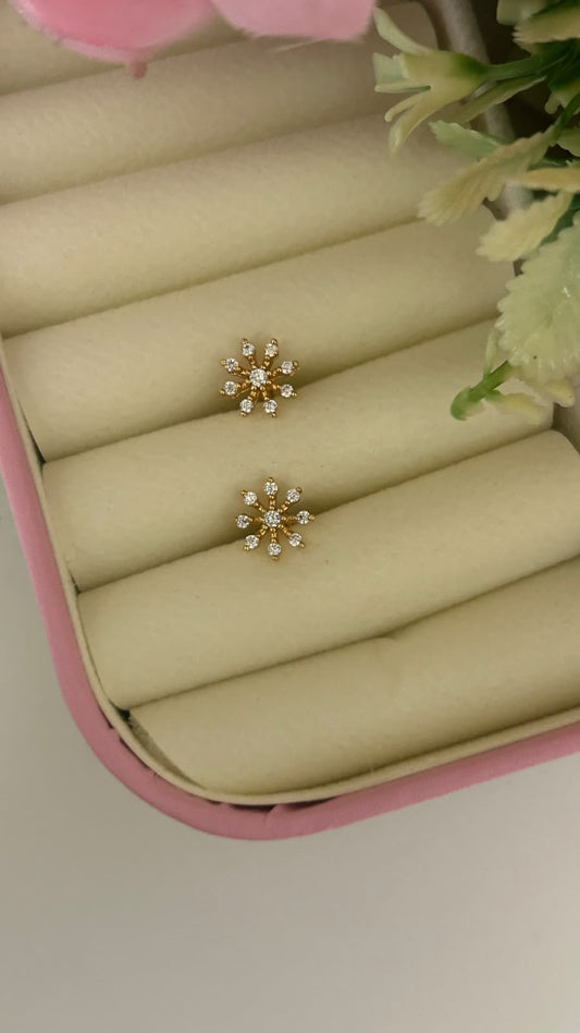 Premium Gold Finish  small Petit Crystal Sunburst Flower Ear Studs for Women