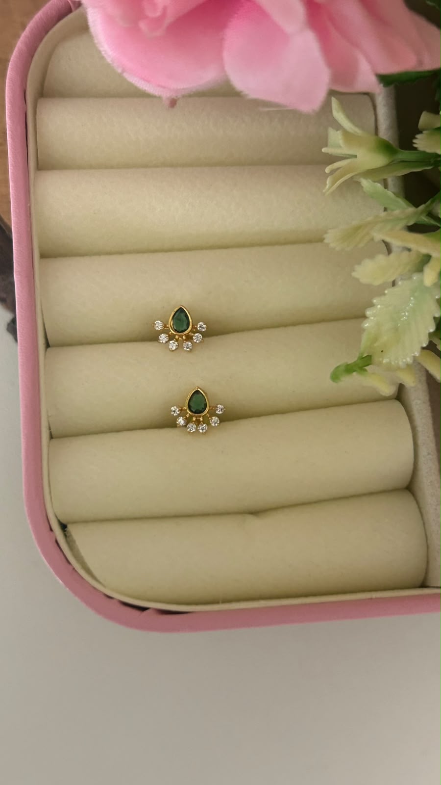 Minimalist  Green Pear Stone Studs with Secure Screw Lock llTiny Green Drop Earrings
