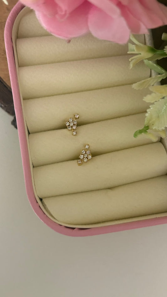 Dainty Gold Polished Small CZ Climber Studs with Traditional Screwback