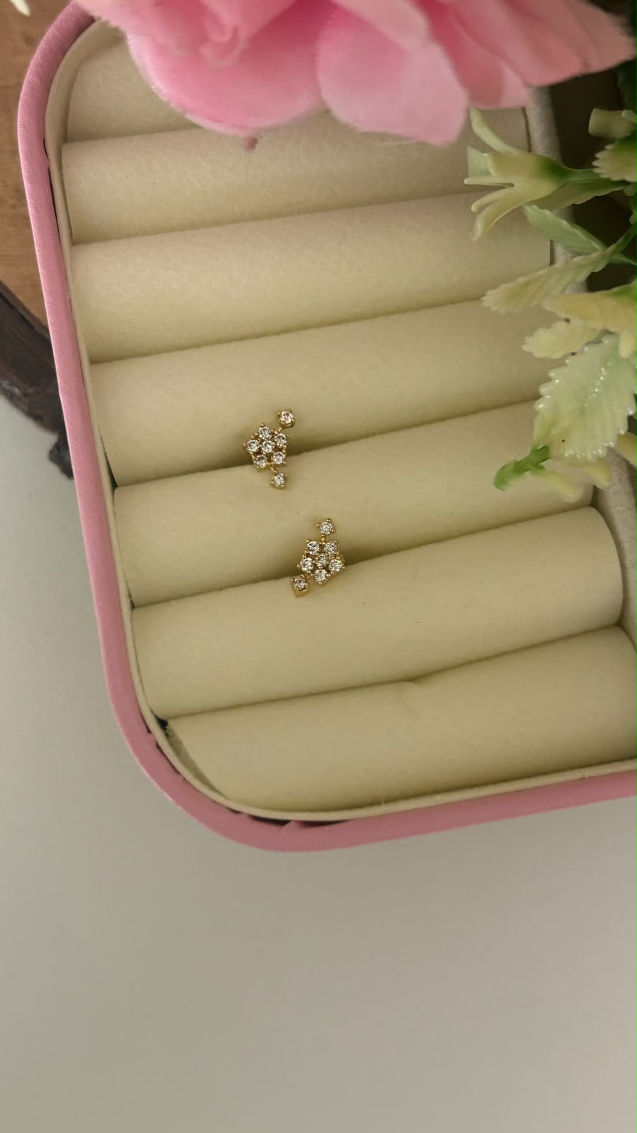 Dainty Gold Polished Small CZ Climber Studs with Traditional Screwback