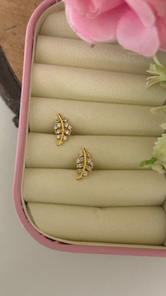 • Minimalist Mini American Diamond Olive Branch Tops in Gold Finish