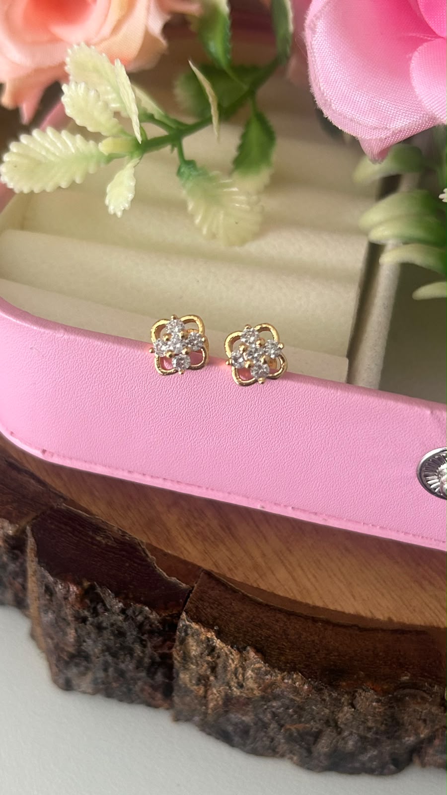 Panchaloham Gold Polish Four Loop Floral Stud Earrings in full white
