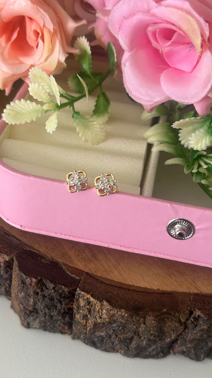 Panchaloham Gold Polish Four Loop Floral Stud Earrings in full white