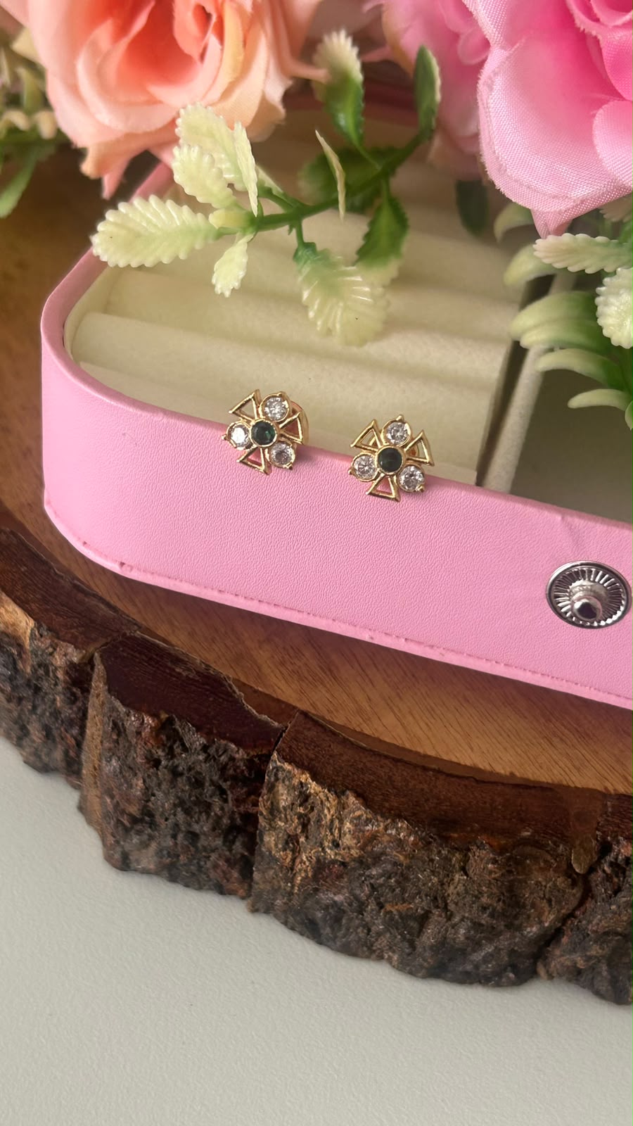 Panchaloham green Stone Geometric CZ Stud Earrings