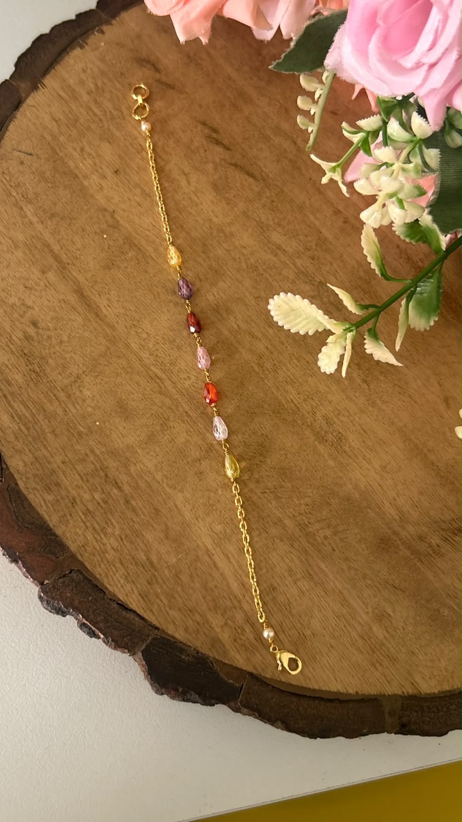 Trendy Rainbow Crystal Beads Chain Bracelet for Women– Free Size