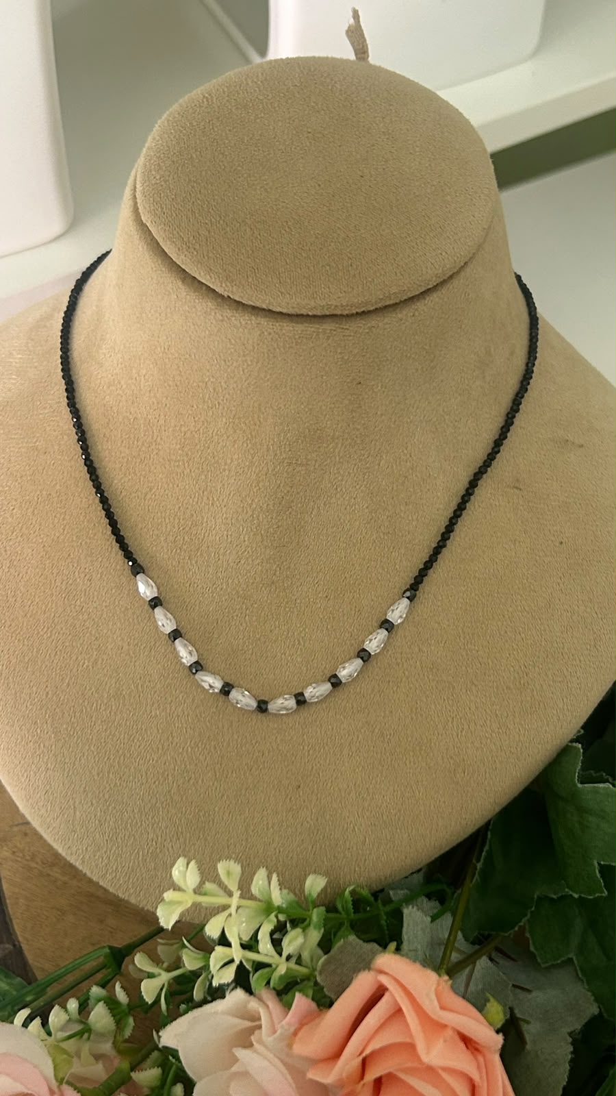 Trendy Single-Line Black Beads Mangalsutra Chain with Sparkling White Crystal Beads – Elegant Minimalist Daily Wear Necklace for Women