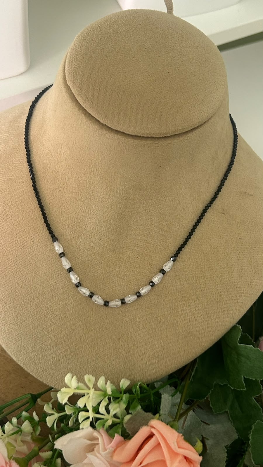 Trendy Single-Line Black Beads Mangalsutra Chain with Sparkling White Crystal Beads – Elegant Minimalist Daily Wear Necklace for Women