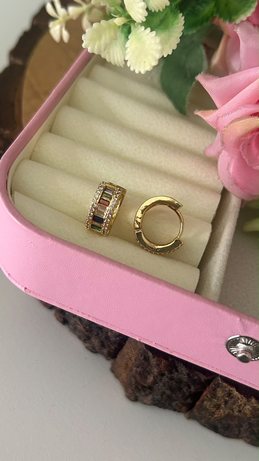 Elegant Rainbow Multicolor CZ Stone Gold Finish Bali Hoop Earrings for Women