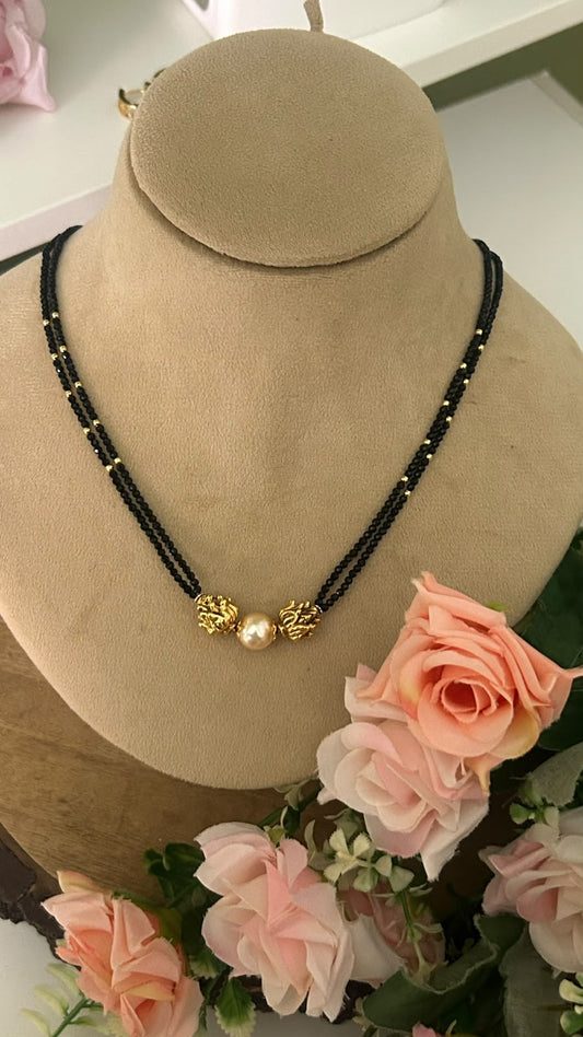 Elegant Double Layer Black Beads Mangalsutra Necklace with Golden Pearl & Antique Gold Designer Beads for Women