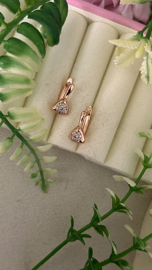 Elegant Rose Gold Polished CZ Stone Teardrop Charm Bali Hoop Earrings for Women