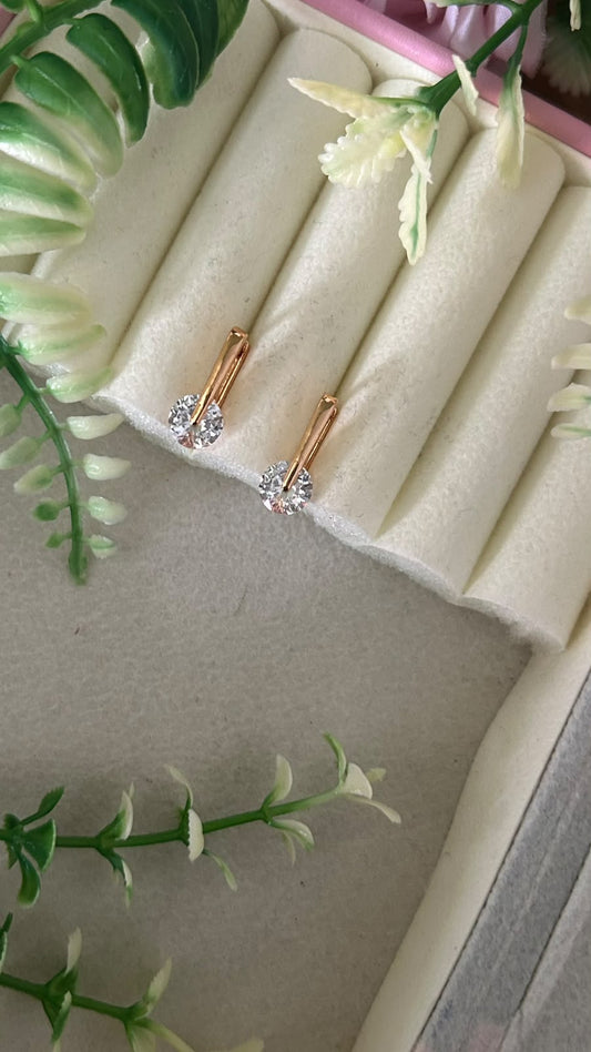 Elegant Rose Gold Polished Round Solitaire CZ Stone Drop Bali Hoop Earrings for Women