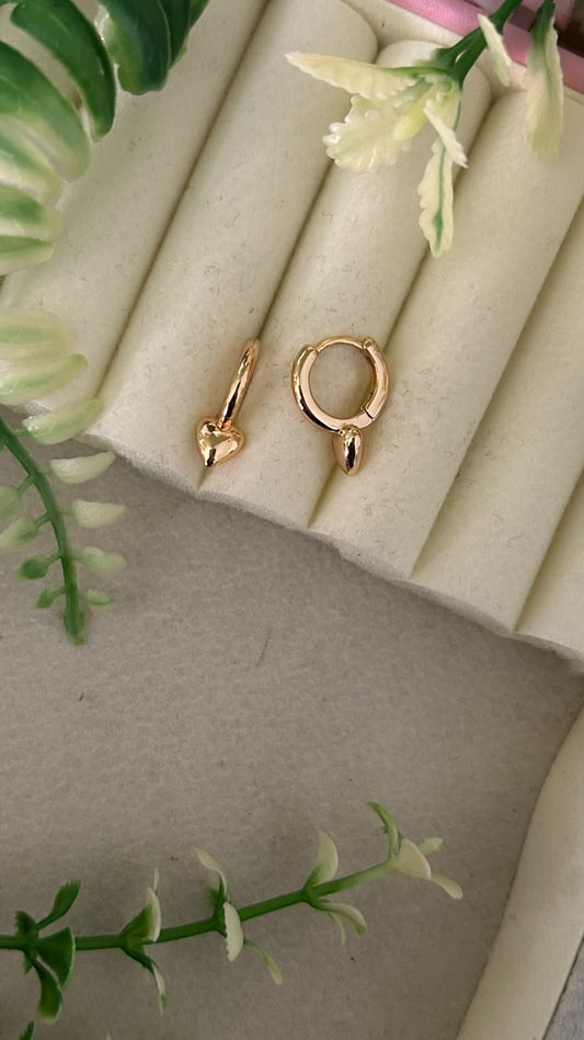 Trendy Rose Gold Polished Minimalist Heart Charm Bali Hoop Earrings for Women