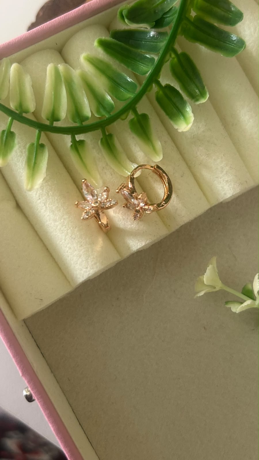 Elegant Rose Gold Polished Six Petal Floral CZ Stone Bali Hoop Earrings for Women
