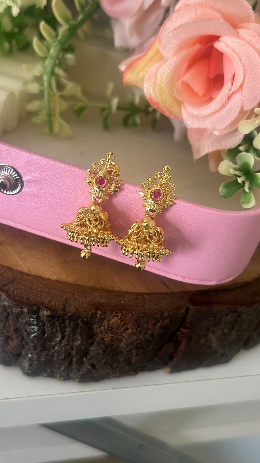 Royal Ruby Floral Mini Jhumka Earrings with  Drops – Screw Back
