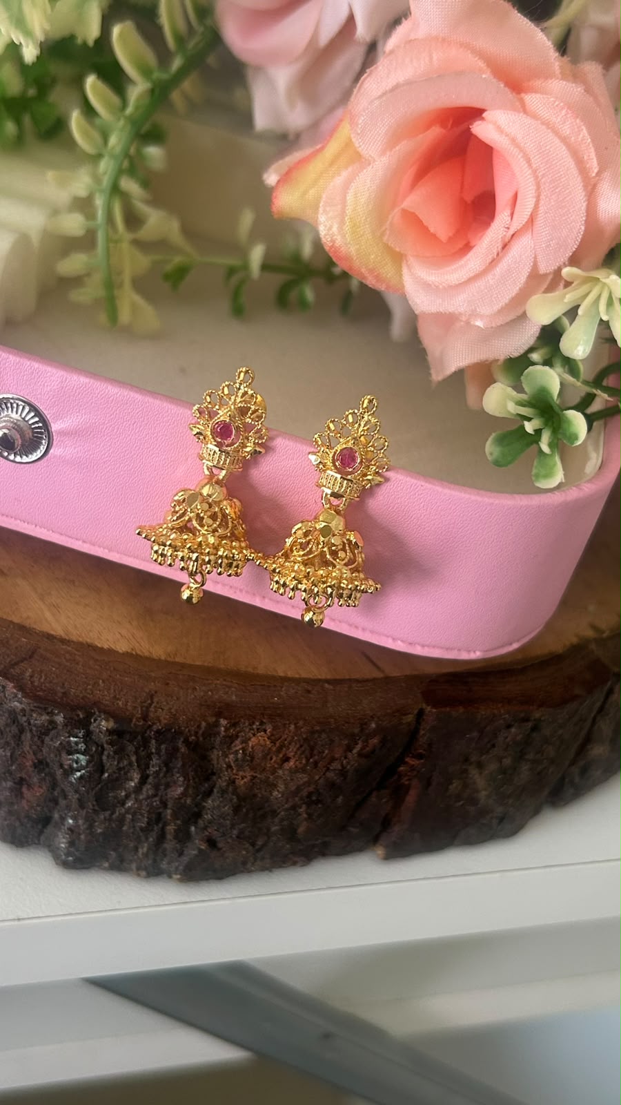 Royal Ruby Floral Mini Jhumka Earrings with  Drops – Screw Back
