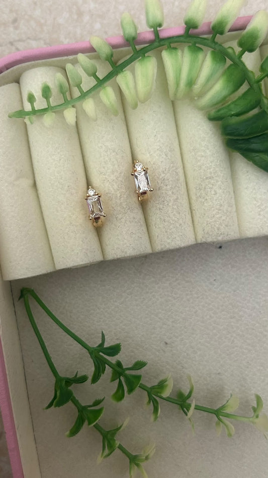 Elegant Emerald Cut White CZ Stone Gold Finish Mini Bali Hoop Earrings for Women – Trendy Daily Wear