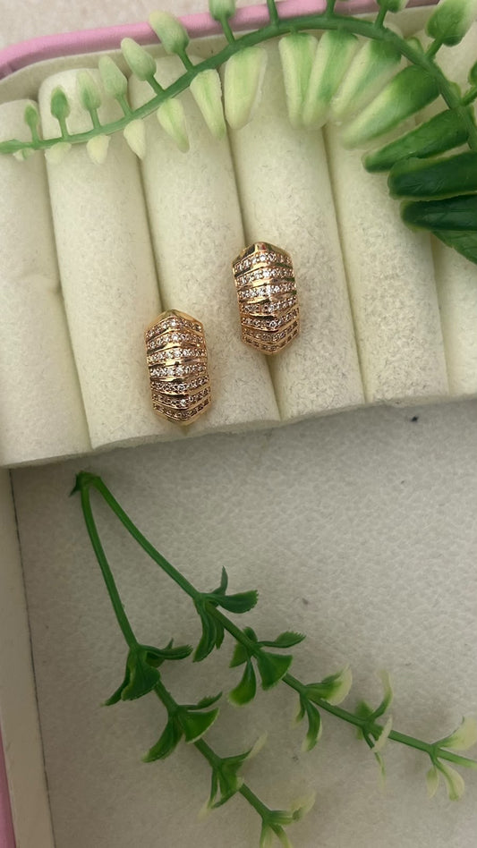 Elegant Multi Layer Chevron Design White CZ Stone Rose Gold Finish Broad Bali Hoop Earrings for Women – Party Wear Collection