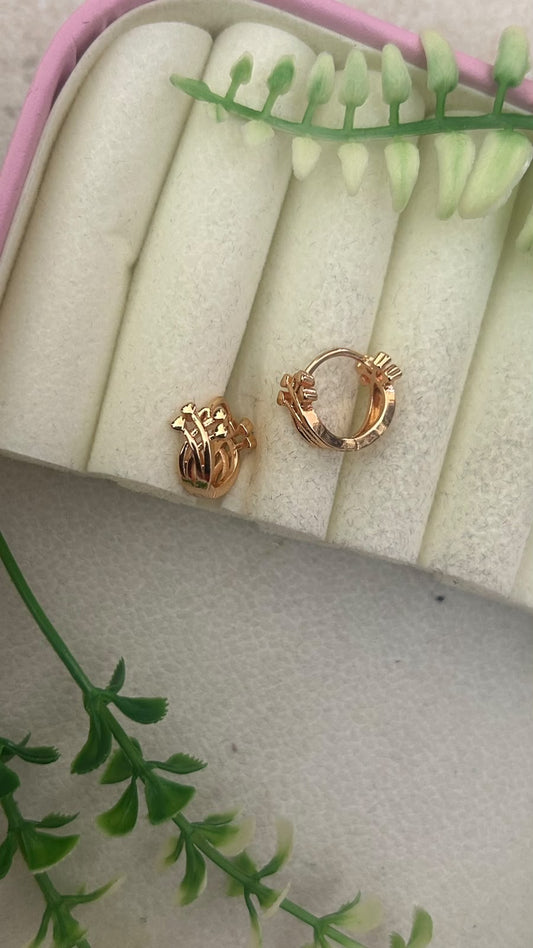 Elegant Rose Gold Finish Intertwined Leaf Design Mini Bali Hoop Earrings for Women – Trendy Daily Wear Collection