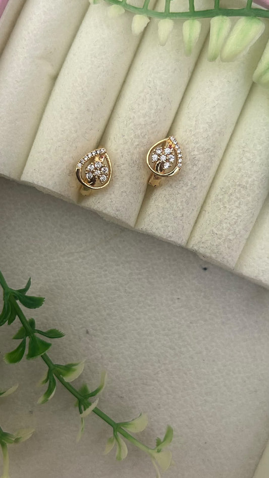 Elegant Teardrop Floral Cluster White CZ Stone Gold Finish Mini Bali Hoop Earrings for Women – Trendy Daily Wear