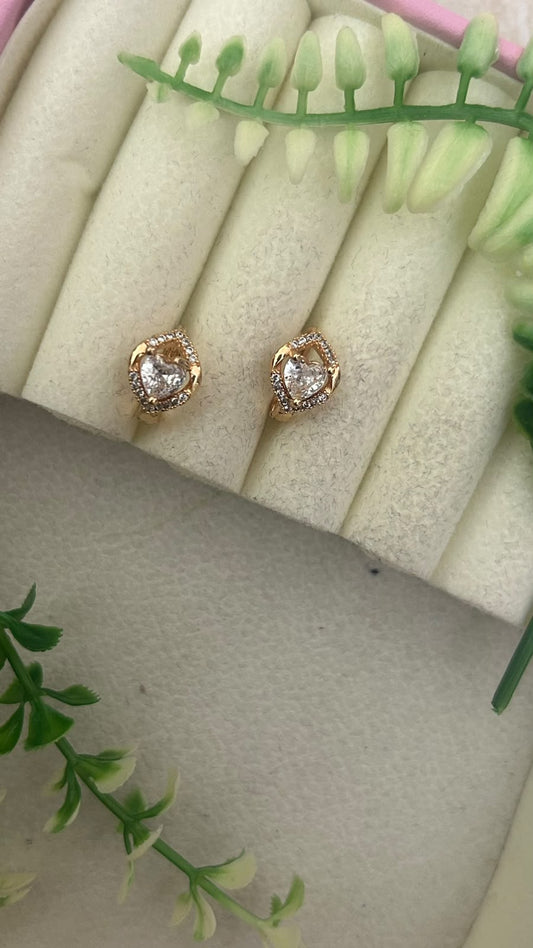 Elegant Heart Shape Solitaire White CZ Stone Gold Finish Mini Bali Hoop Earrings for Women – Trendy Daily Wear
