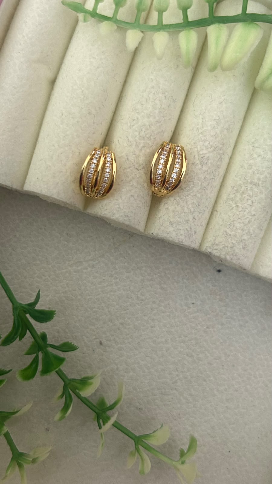 Elegant Dual Row White CZ Stone Twisted Design Gold Finish Mini Bali Hoop Earrings for Women – Trendy Daily Wear