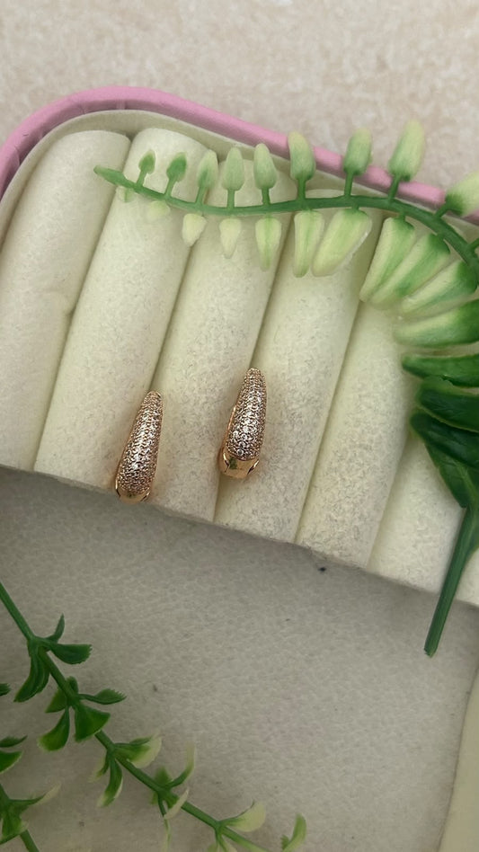 Elegant Rose Gold Finish Micro CZ Stone Studded Tapered Bali Hoop Earrings for Women – Trendy Daily Wear