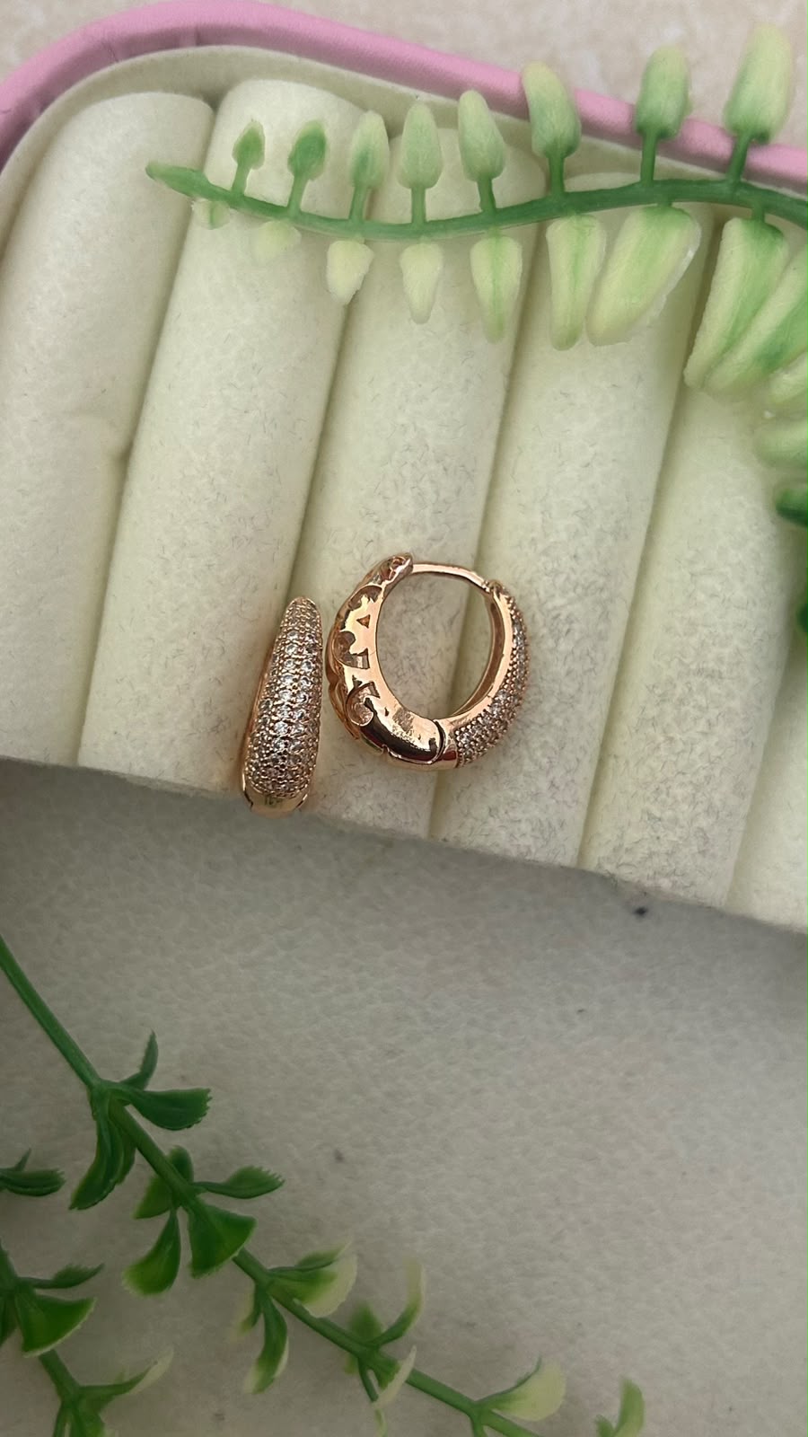 Elegant Rose Gold Finish Micro CZ Stone Studded Tapered Bali Hoop Earrings for Women – Trendy Daily Wear
