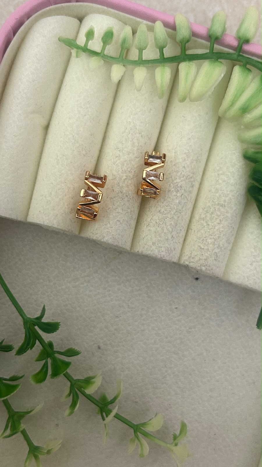 Elegant Zigzag Design White Baguette CZ Stone Gold Finish Mini Bali Hoop Earrings for Women – Trendy Daily Wear