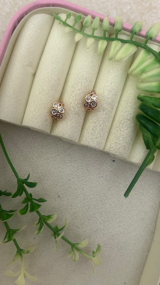 Elegant Multi Round White & Black CZ Stone Cluster Rose Gold Finish Mini Bali Hoop Earrings for Women – Trendy Daily Wear