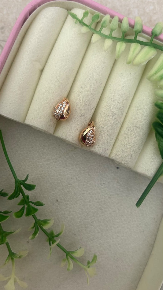 Elegant Teardrop Design White CZ Stone Rose Gold Finish Mini Bali Hoop Earrings for Women – Trendy Daily Wear