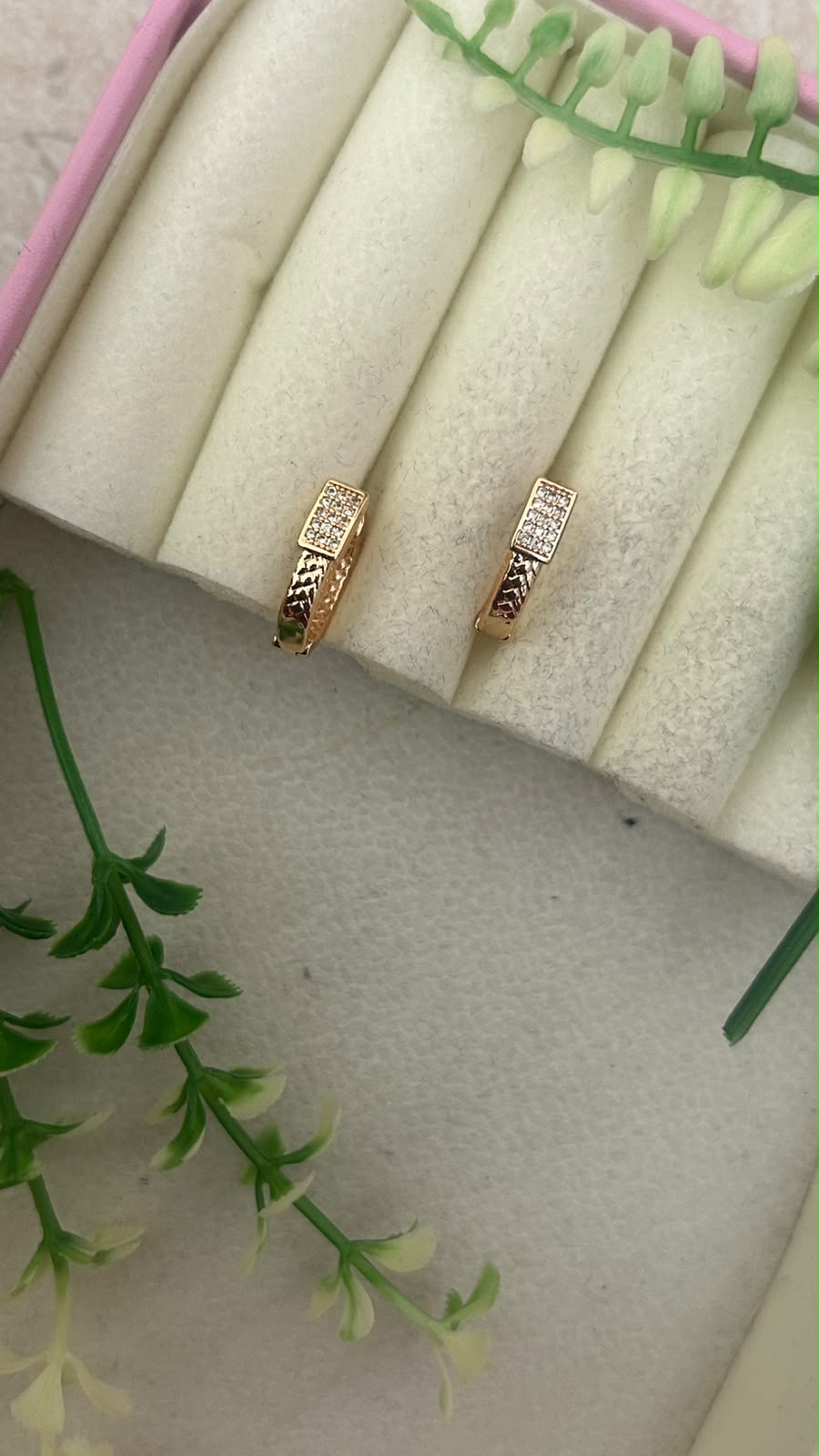 Elegant Rectangular White CZ Stone Studded Gold Finish Mini Bali Hoop Earrings for Women – Trendy Daily Wear
