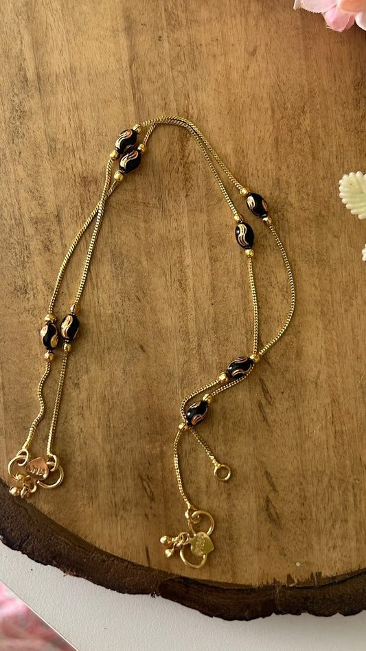 Elegant Panchaloham Unpolished Anklets with Black & Gold Enamel Beads | Traditional Designer Anklets