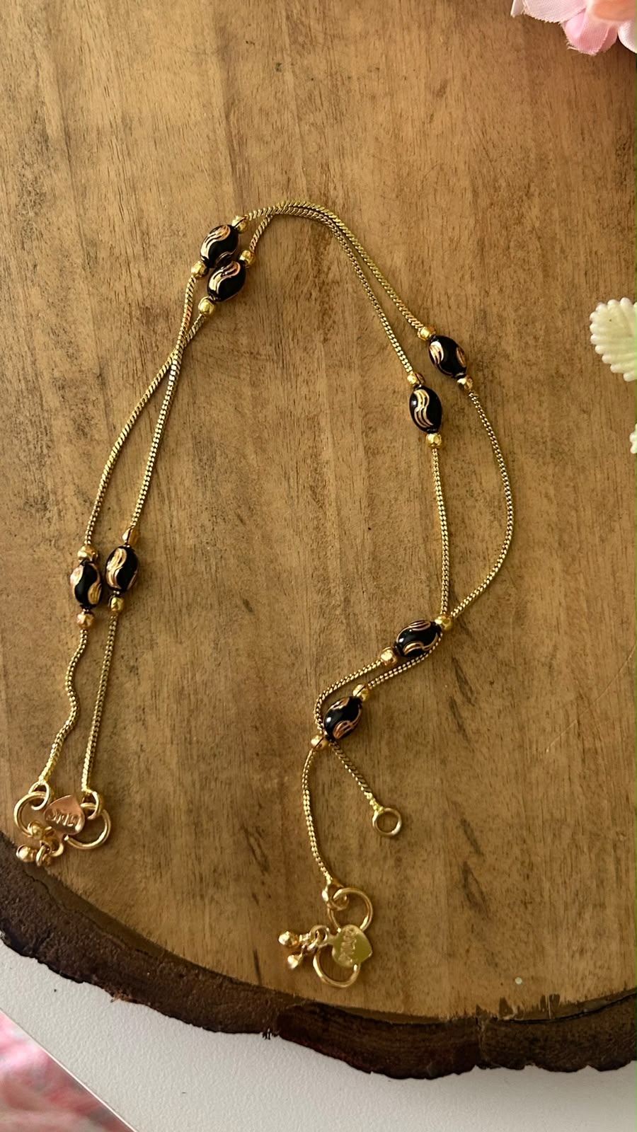 Elegant Panchaloham Unpolished Anklets with Black & Gold Enamel Beads | Traditional Designer Anklets