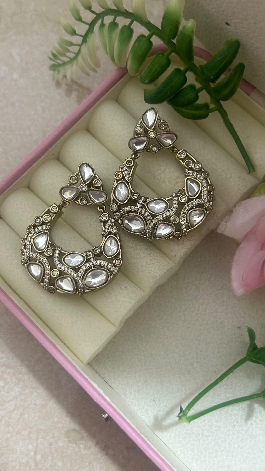 Royal Kundan Polki Stone Oversized Chandbali Earrings