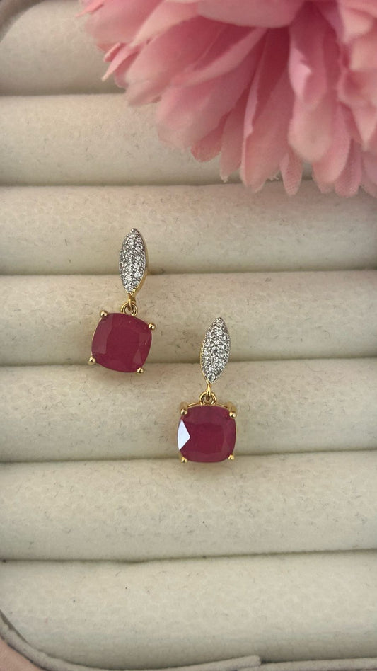 Cushion Cut Crystal Drop Earrings with Diamond Leaf Top