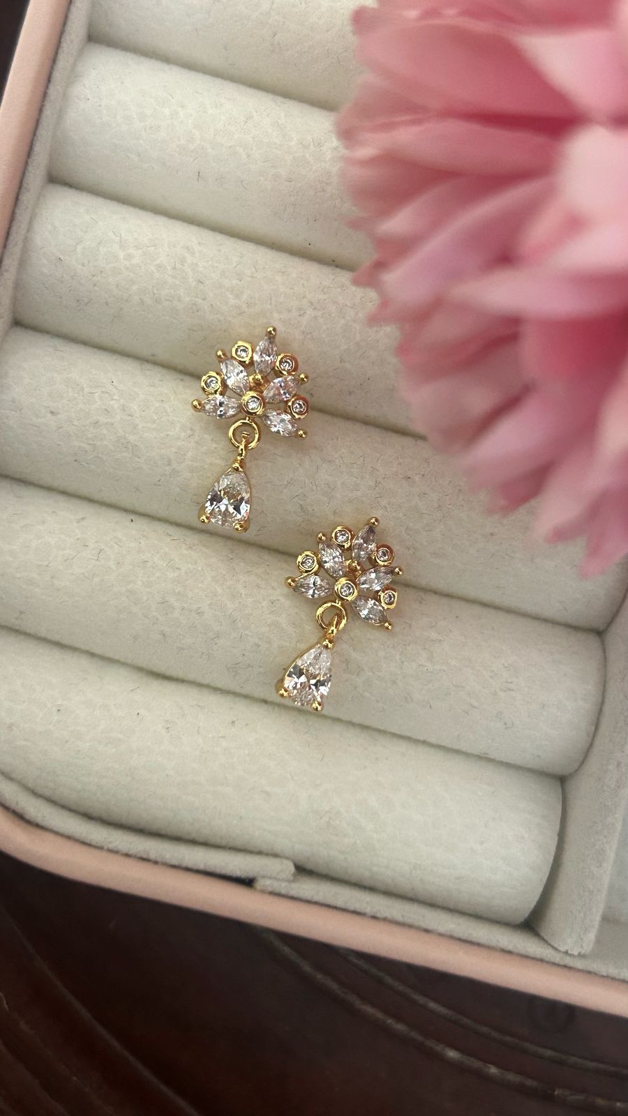 Floral Drop Earrings with Teardrop Stone – Gold Plated Party Wear Jewelry for Women